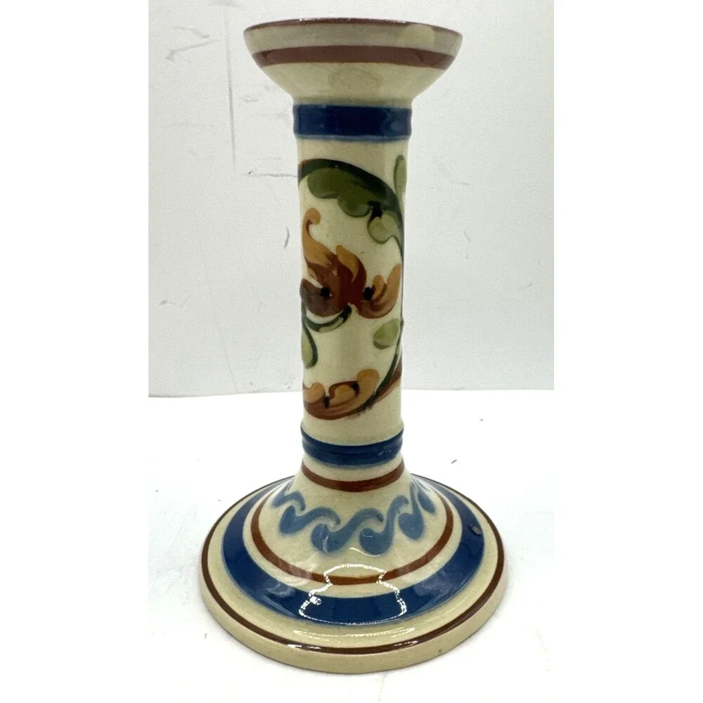 Aller Vale Torquay pottery motto Ware Candlestick Blues Rusts Creams 6.5 In